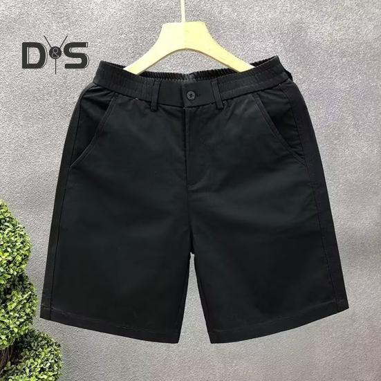 Eyouth Men Summer Casual Shorts Mid rise Elastic Waistband Button Zipper Fly Beach Shorts Solid Color Straight Wide Leg Loose Fit Shorts