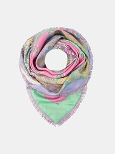 Mucho Gusto Zijden sjaal st. tropez xs franjes groen met roze patchwork