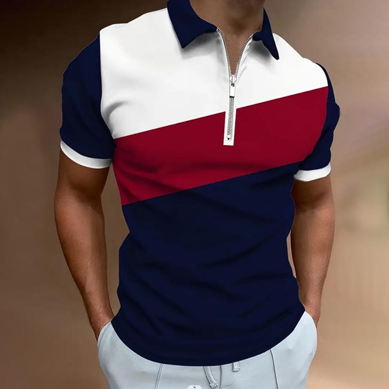 Bengbukulun New Men Summer Short Sleeve Zipper Polo Shirt , Men Fashion Sport Spell Color Golf Polo Shirt .