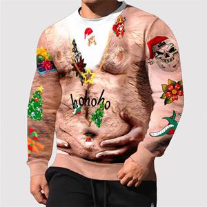 HerSight Casual losse herensweater 3D-geprinte hoodie Halloween leuk patroon harige spier ronde kraag truien