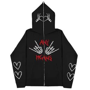 TENJINGE Trendy Gotische Stijl Hand Botten Print Hoodies Steetwear Y2K Volledige Rits Jas Mannen Vrouwen High Street Sweatshirts Losse Vest Met Capuchon