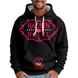 TOP COOL FASHION Mens Fleece Hooded Hazbin Hotel Printed Autumn Winter Streetwear Pullover Sweatshirt Fashion Hoodie Casual Hip Hop New Men Tracksuit Streetwear