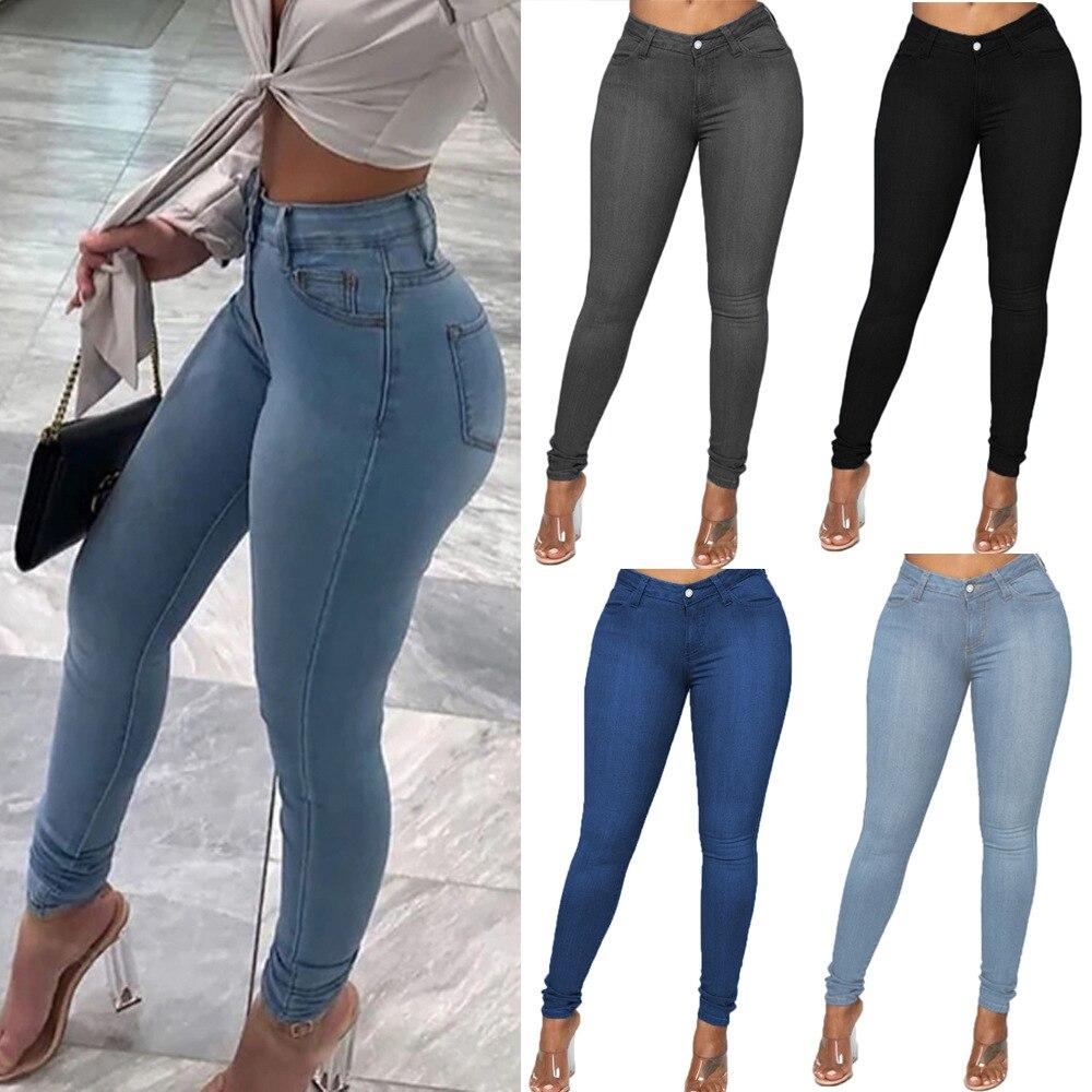 IGnb-Women Clothing Dames denim jeans met hoge taille, skinny potloodbroek, plus maat Xs-6Xl
