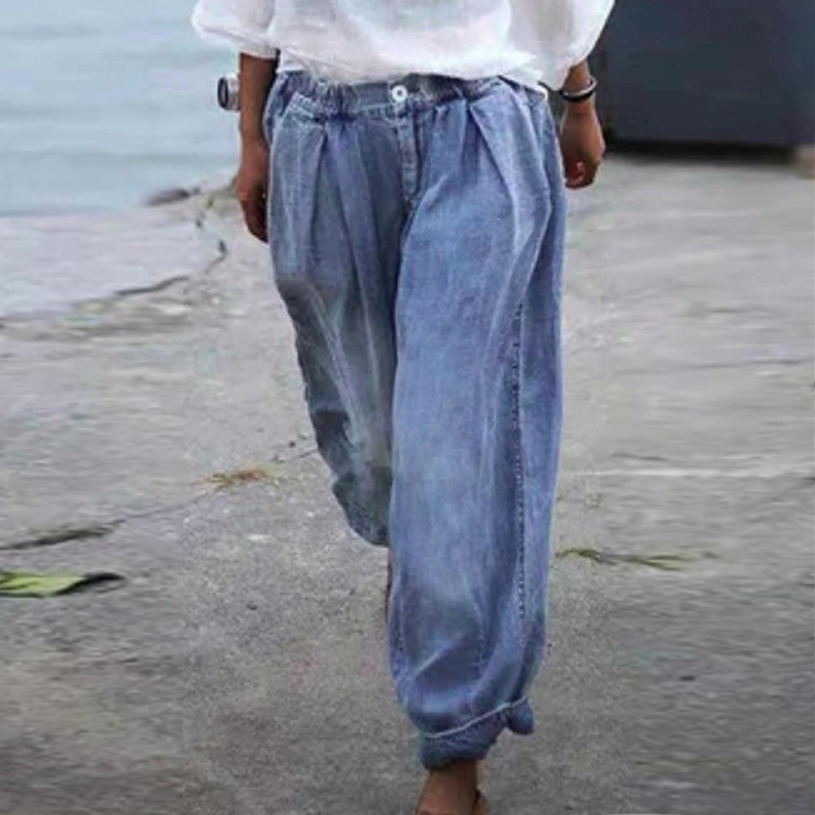 CADIA a Ontspannen denim rechte broek dames jeans straatmode broek met wijde pijpen cropped broek voor dames