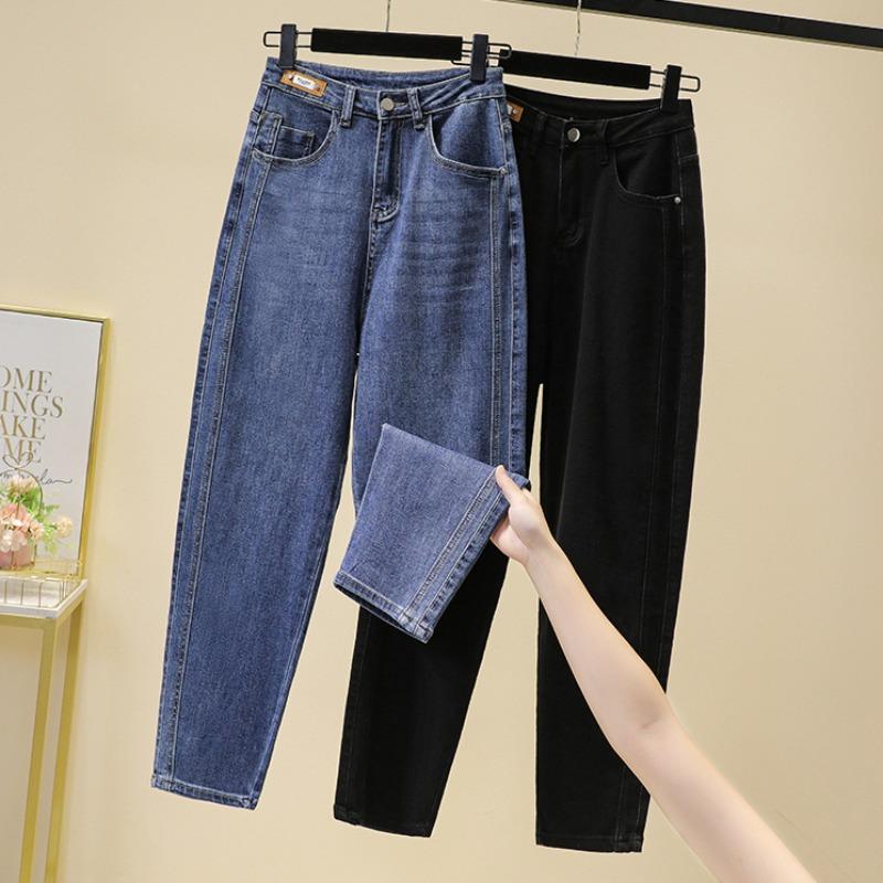 Dimanaf 2024 Plus Size Autumn Jeans Long Pants Women Elastic Loose Vintage Blue Black Casual Oversize High Waist Basic Female Basic Trousers