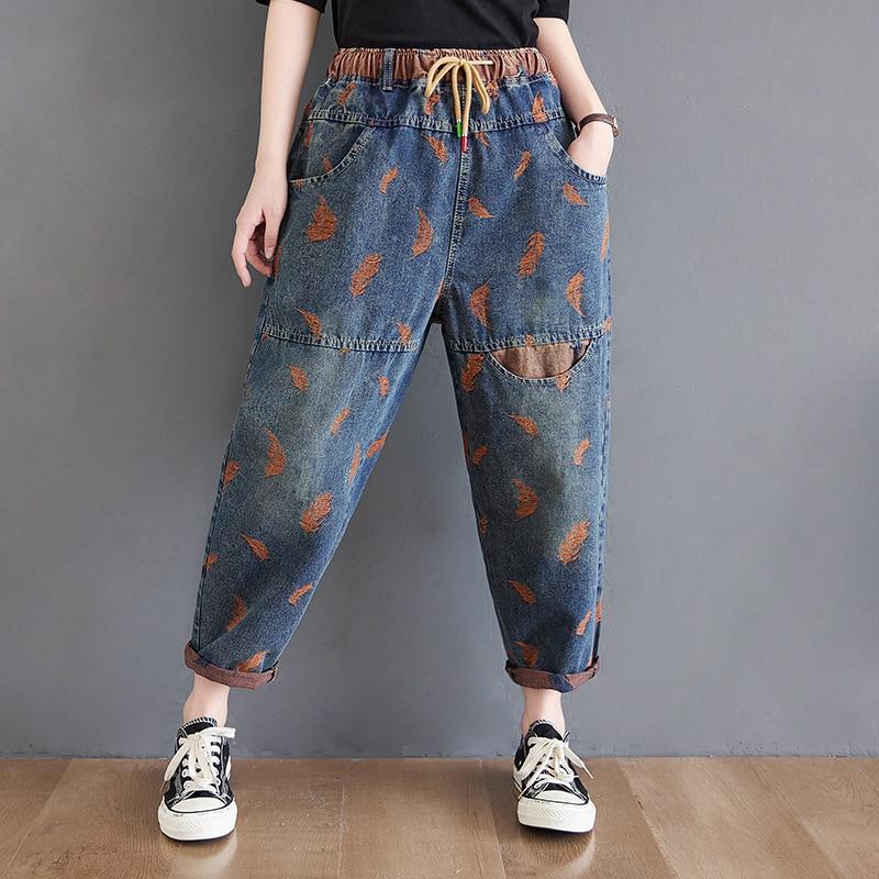 GS High Waist Boyfriend Jeans For Women  2021 Spring Fashion Streetwear Vintage Print Loose Female Denim Harem Pants