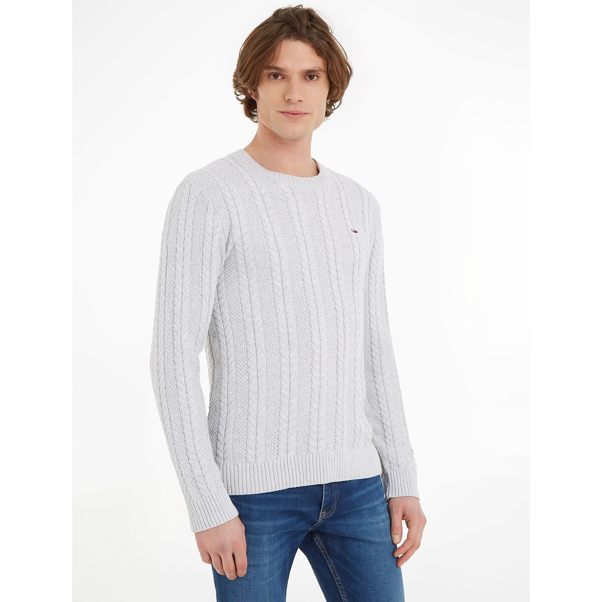 TOMMY JEANS Trui met ronde hals, in kabeltricot, marineblauw