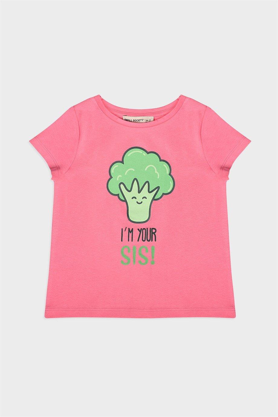 Small Society Roze T-shirt met broccoliprint voor meisjes