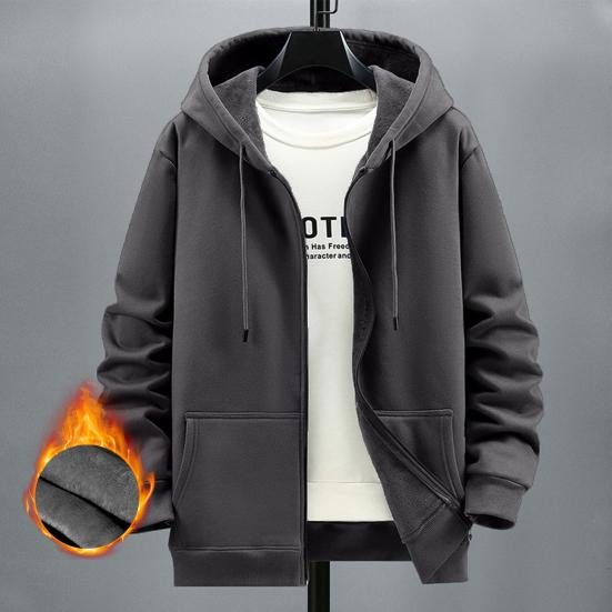 Fashion Choice Mannen herfst winter fleece hoodie met zak rits placket effen kleur lange mouw gezellige stijlvolle jas