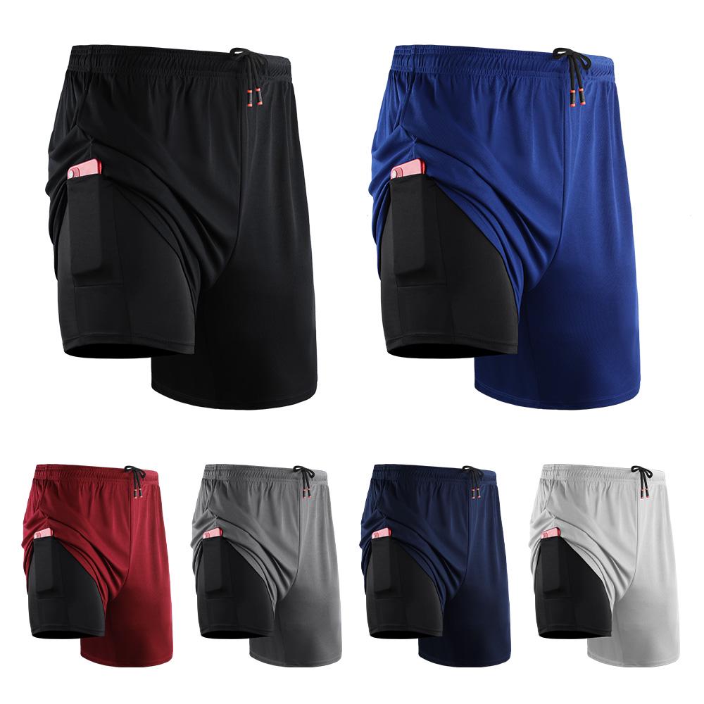 TOMTOP JMS Men's 2 in 1 Training Shorts Quick-Dry Pockets Basketball Running Shorts Gym Fitness Pants