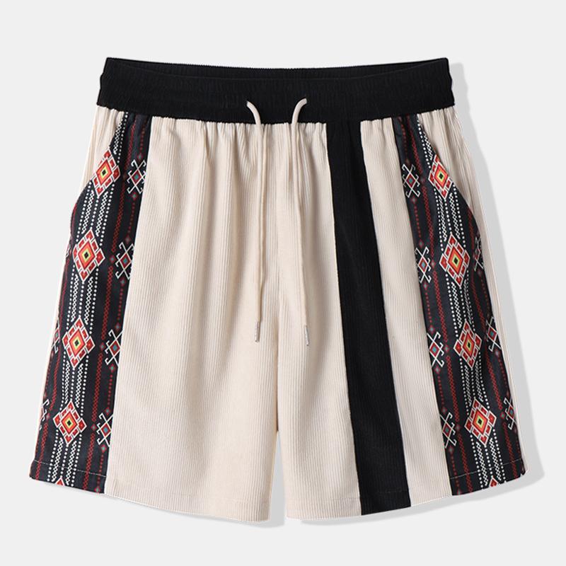 Men Apparel Heren vintage printpatroon patchwork elastische taille losse shorts