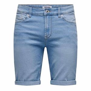 ONLY AND SONS Smalle denim herenshort met 5 zakken en manchetten van 