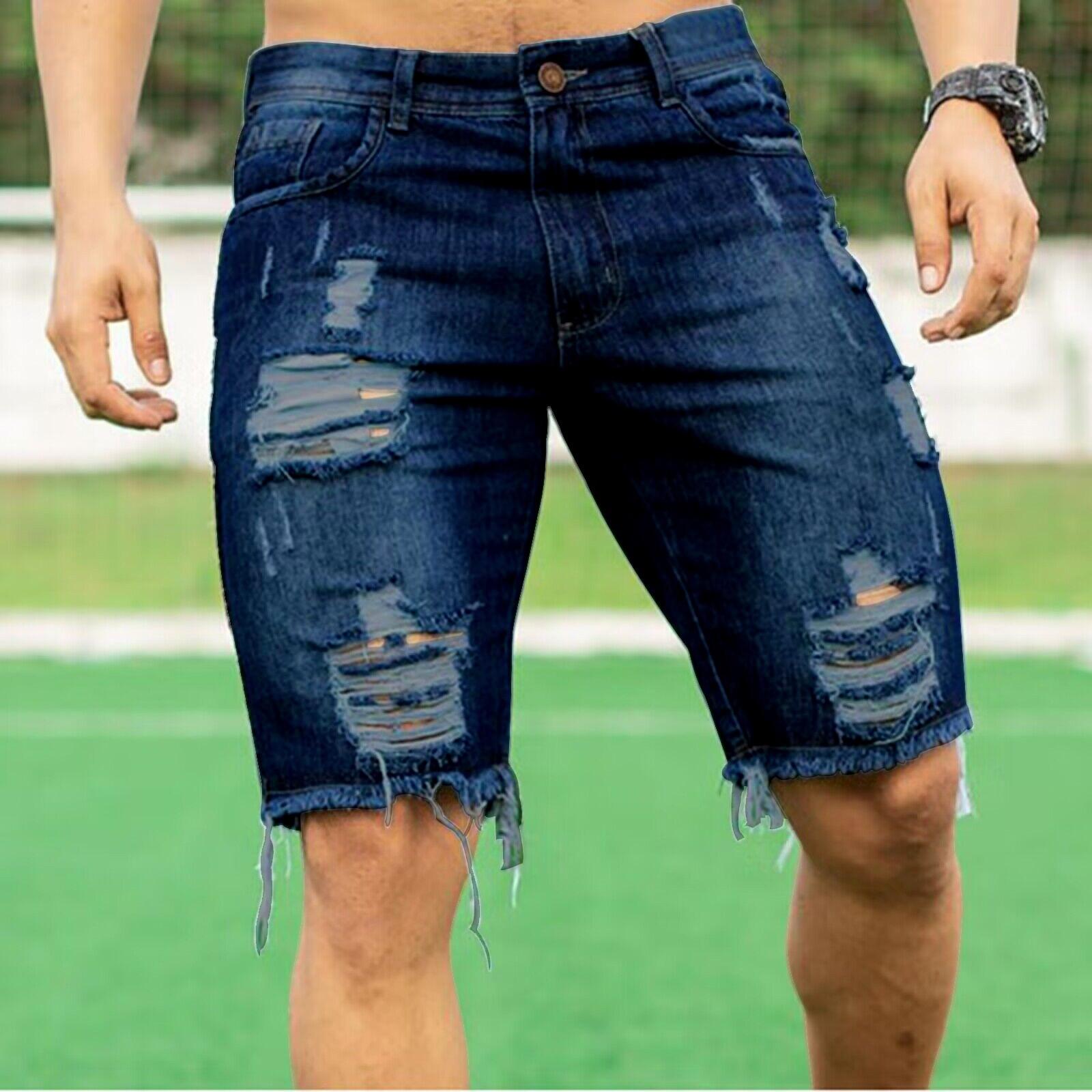 Wnzdswn Jeansshorts voor heren Gescheurd Distressed Denim Shorts met gebroken gat Distressed Stretchy Jeans Gescheurd