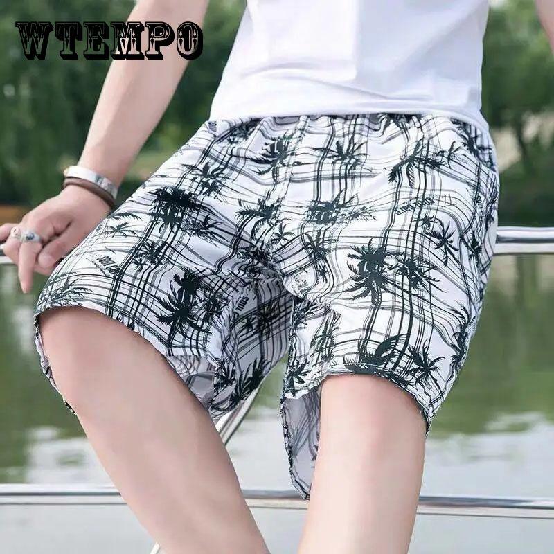 WTEMPO Summer Thin Cotton and Linen Breathable Printed Beach Pants Men's Sports Loose Large Size Quick-drying Five-point Pants Casual Outer Wear Shorts