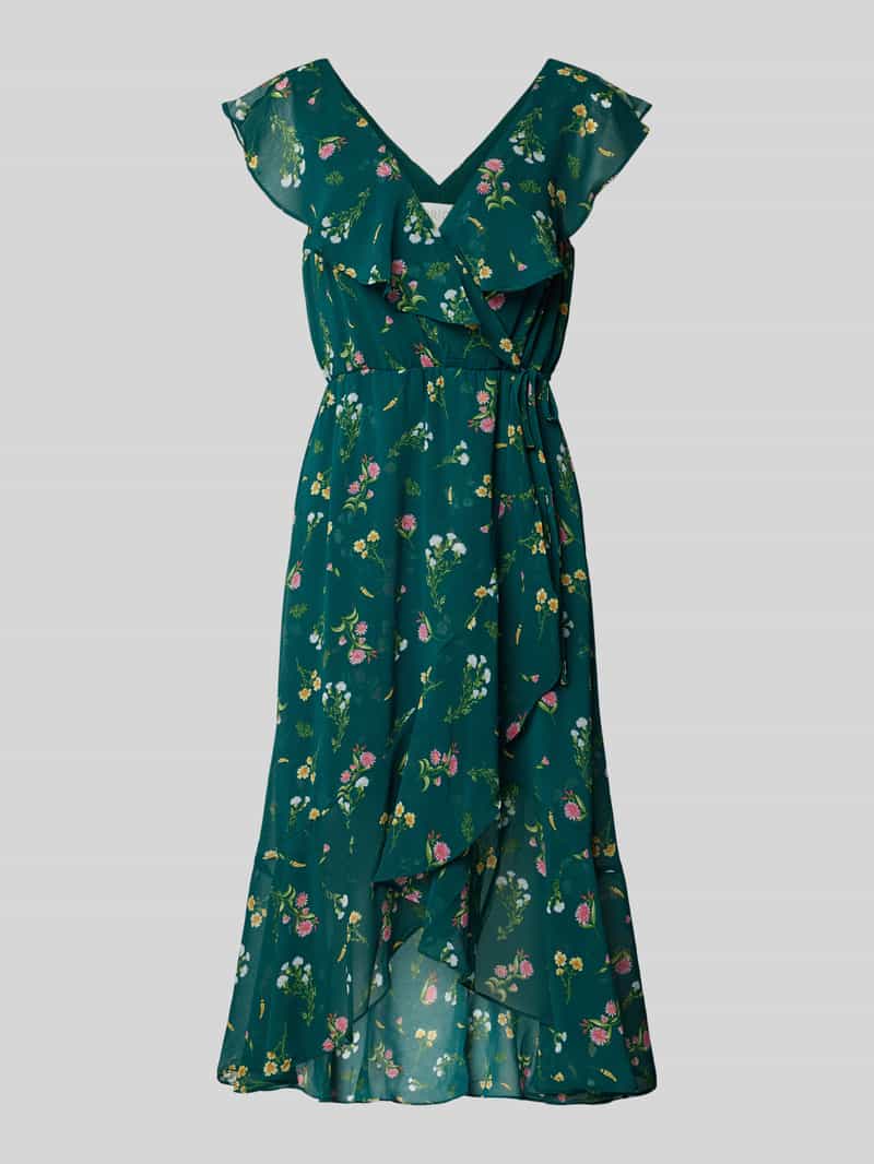 Apricot Midi-jurk in wikkellook met bloemenmotief