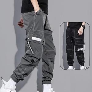 Selling Clothing Men Cargo Pants Drawstring Elastic Waist Loose Multi Pockets Solid Color Soft Breathable Ankle-banded Daily Sports Streetwear Hip Hop Long Trousers