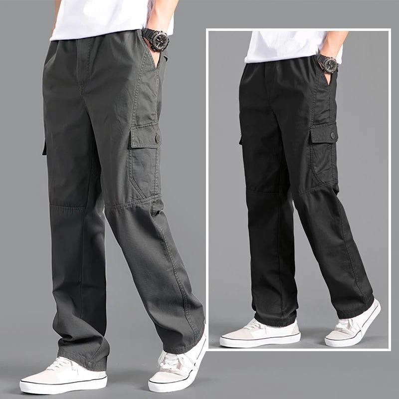 Damaiya11 Cargo Pants Men's Loose Straight Oversize Clothing Solid Grey Versatile Work Wear Black Joggers Cotton Casual Male Trousers