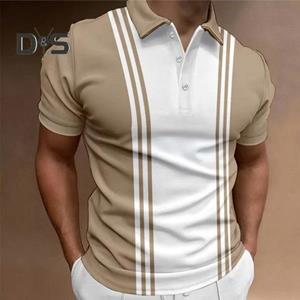 DYS Men Clothing Men Summer Shirt Short Sleeves Slim Fit Contrast Color Button Striped Plus Size Turn-down Collar Soft Breathable Pullover Casual Business Top Office