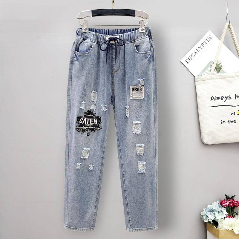Nicor XL-5XL Grote maten jeans Dames elastische harem-casual broek met hoge taille