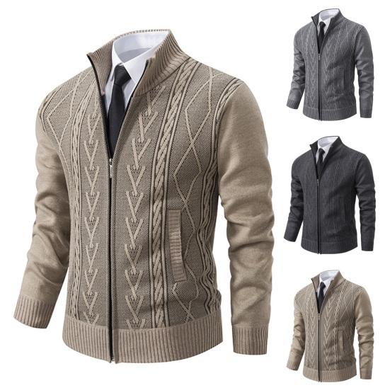 Jiantengxujm Men Fashion Sweater Zipper Lapel Collar Slim Fit Warm Cozy Timeless Casual Thickened Cardigan Jacket