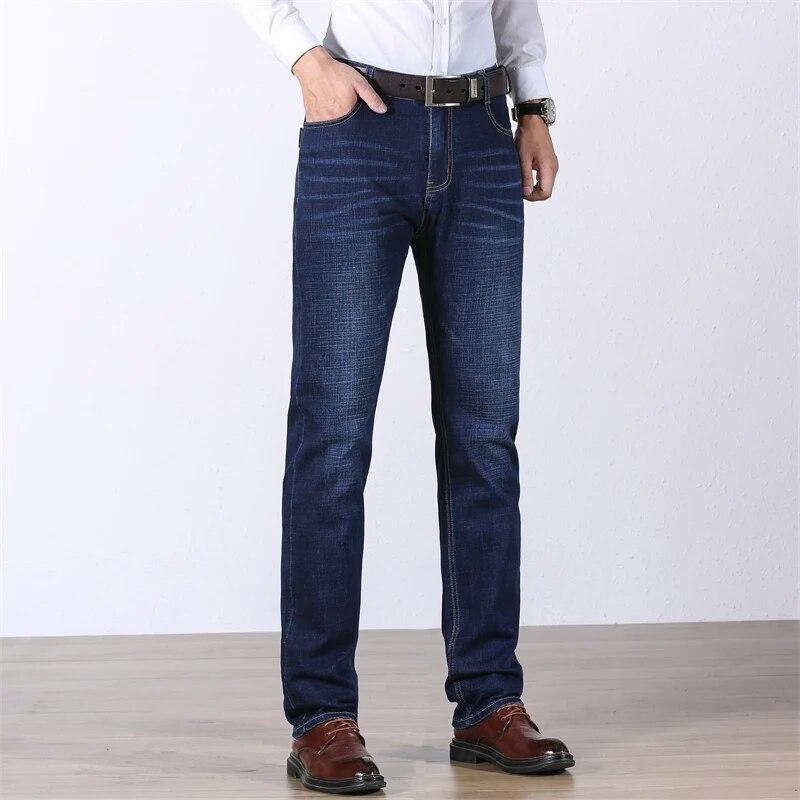 LEEFONA Men's Large Size Jeans Business Casual Stretch Straight Pants  Trousers