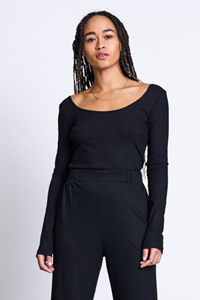 JAN N JUNE JAN 'N JUNE Damen vegan Longsleeve Scoop Rib Schwarz