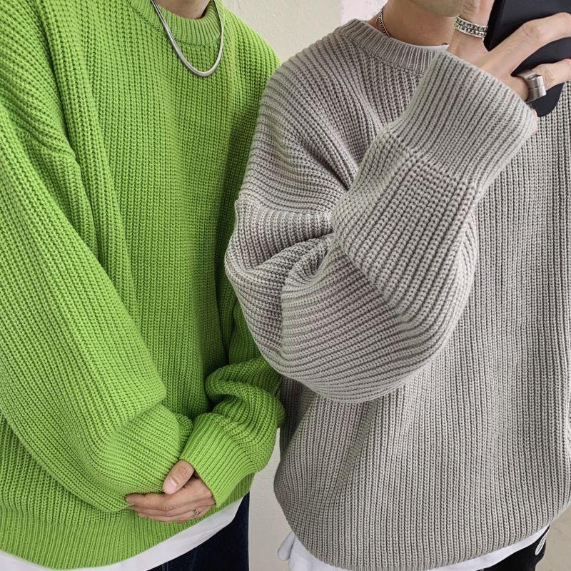 Febell Men's Autumn Winter O Neck Sweaters Vintage Harajuku Oversized Tops Fashion Solid Pullover Sweater Streetwear