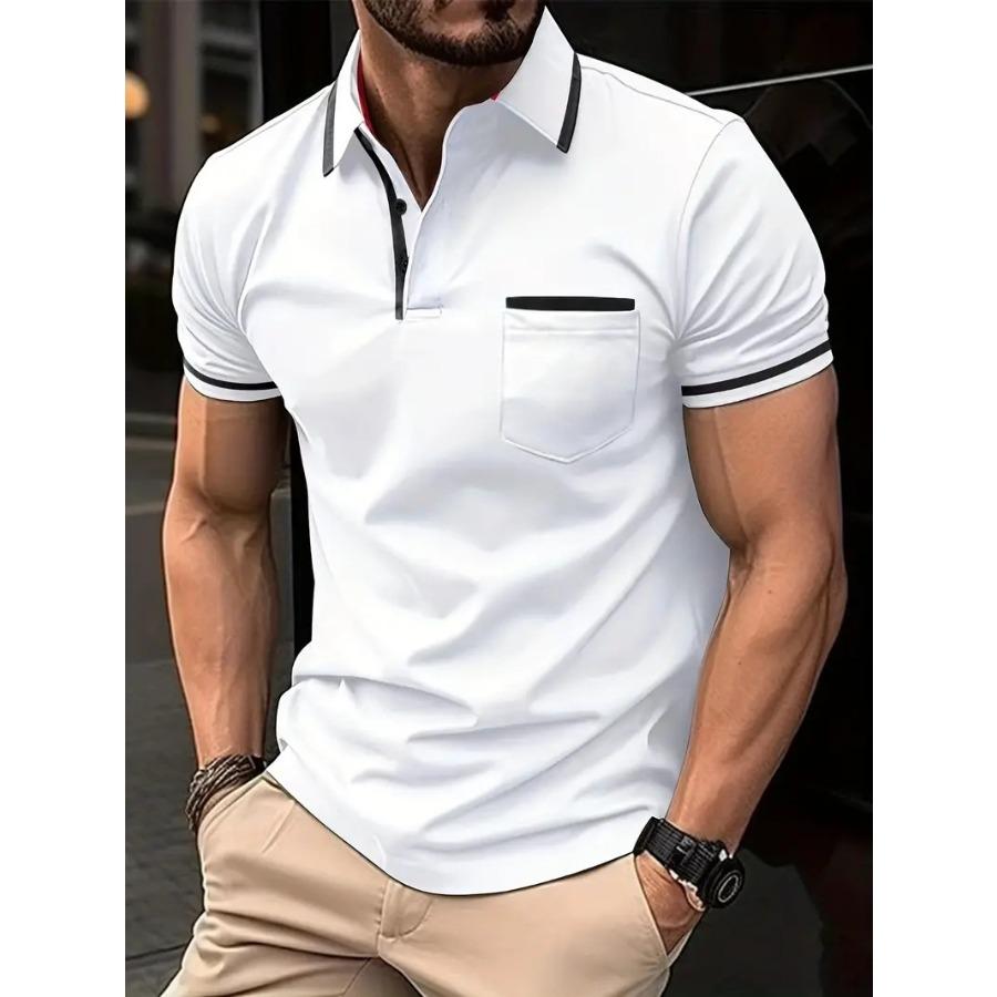 ForYourBeauty Men Top Summer Pocket Button Casual T Shirt White Black Blue Loose Classic Tops Lapel Neck Short Sleeve Polo Shirts
