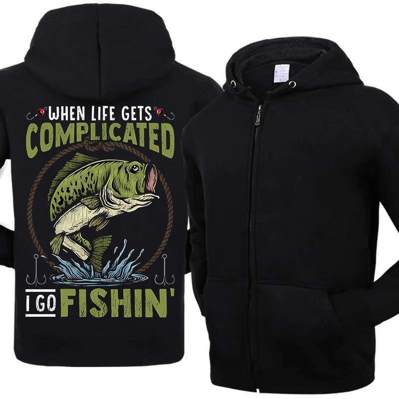 FT T Shirts Plus Size Fishing Addicted Person Hobby Print Hooded Jacket Zipper Men's Fashion Hooded Loose Men Clothings
