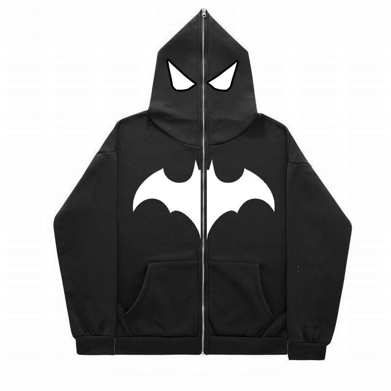 TONG Z TING European and American Zippered Hoodies with Bat Print Trend Hoodies Jackets