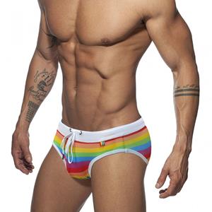 UXH Fashion Men Swim Briefs Trunks Pride Day Strips Tight Fit Sexy Swimwear Beach Wear Tanning Surfing GYM