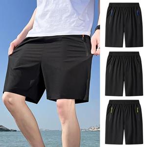 Western Cool Men Mannen Sport Shorts Effen Kleur Rechte Elastische Taille Casual Dagelijkse Slijtage Rits Zakken Retro Dunne Boven Knielengte Zomer Shorts Heren kleding