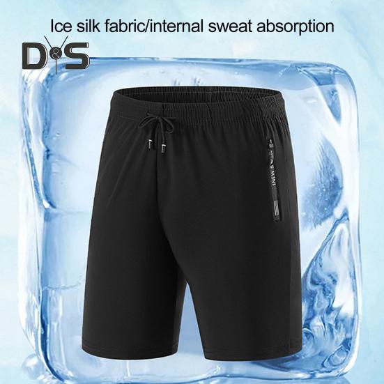 Eyouth Men Summer Casual Shorts Elastic Drawstring Waistband Zipper Pockets Beach Shorts Solid Color Wide Leg Quick drying Fitness Shorts