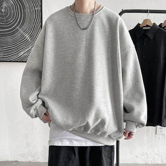 Fashion Choice Men Fall Winter Sweatshirt Loose Solid Color Round Neck Long Sleeve Thick Warm Soft Unisex Casual Simple Style Couple Top