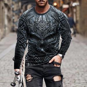 Bobby 2 Fashion New Men's T-shirt 3D Flame Skull Print Graphic t shirts Long Sleeve Round Neck Men's Clothing Street Trend y2k tops