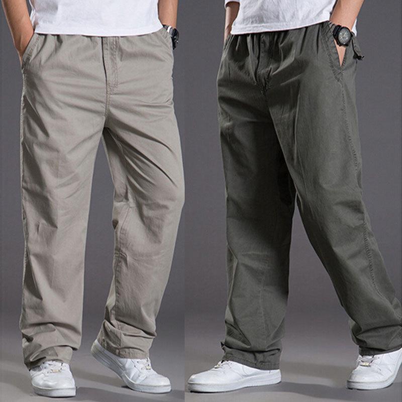 Ki Wi Casual katoenen broek voor heren, losse elastische werkbroek met rechte zak
