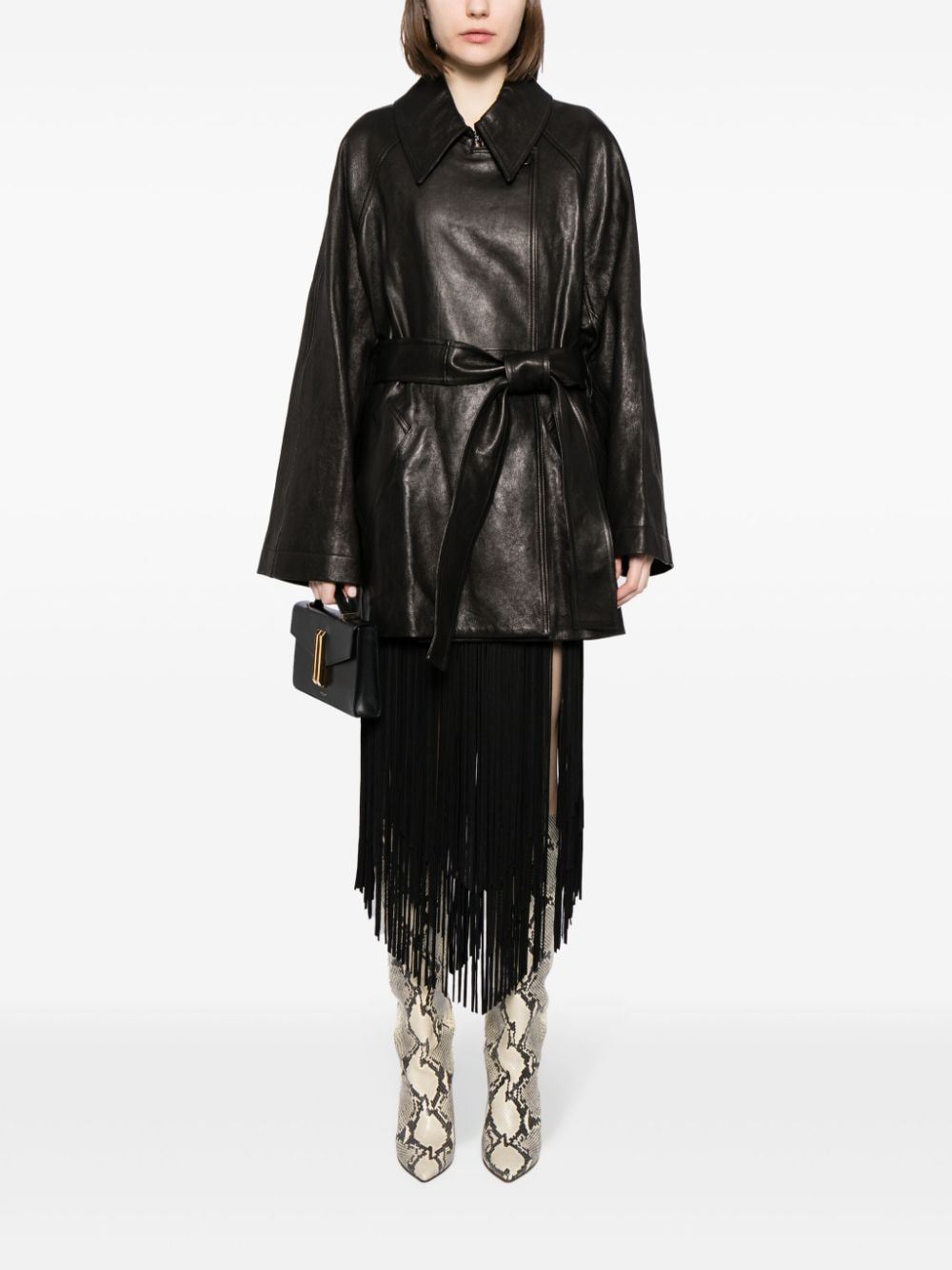 KHAITE belted leather coat - Zwart