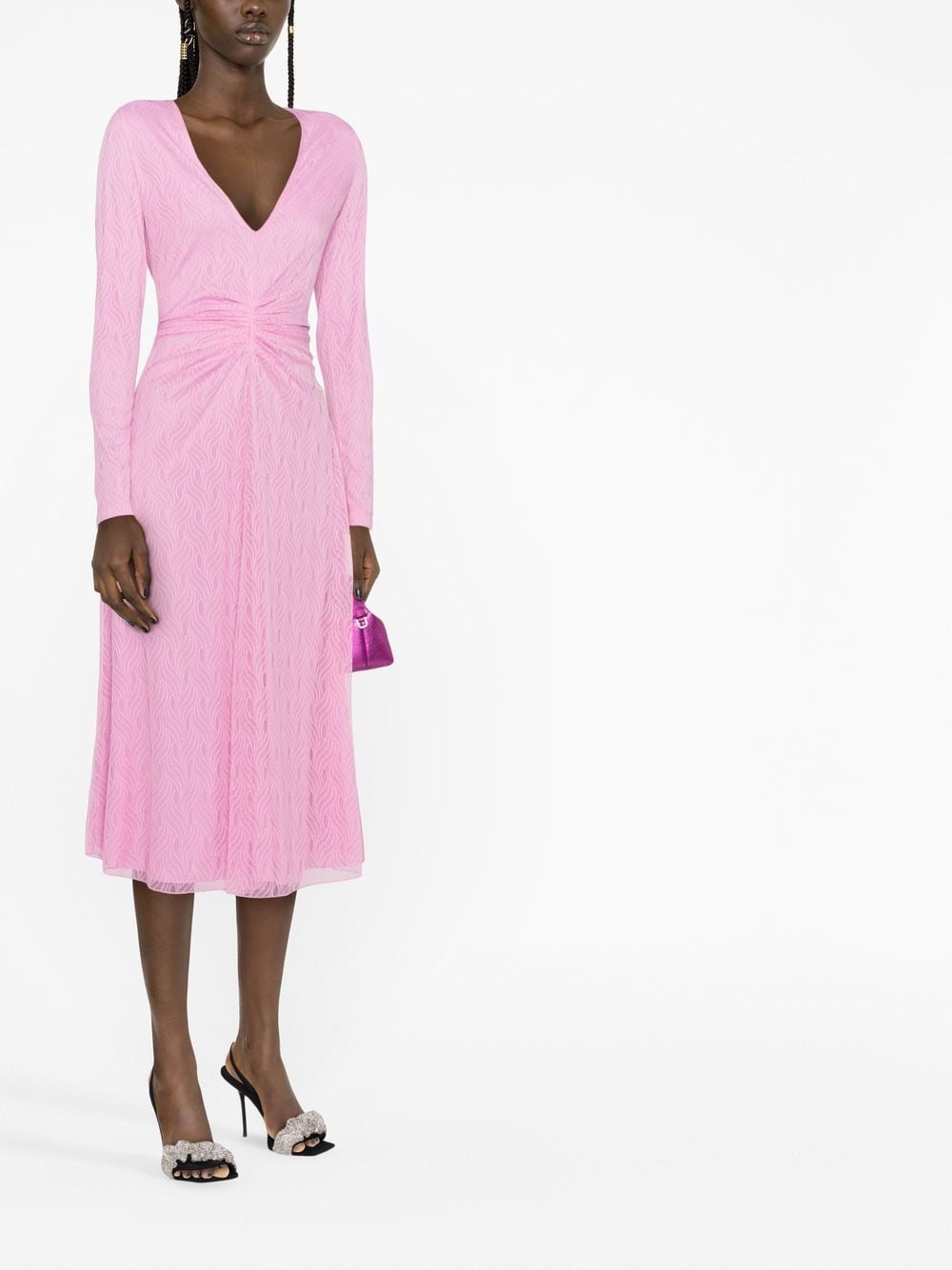 ROTATE Midi-jurk met V-hals - Roze