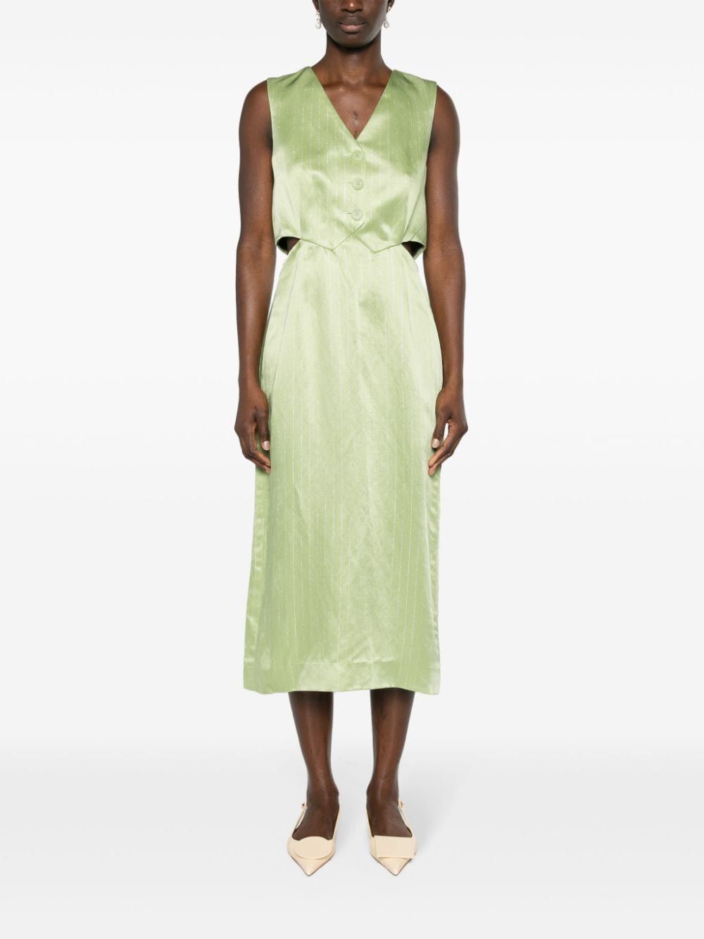 SANDRO Midi-jurk met krijtstreep - Groen