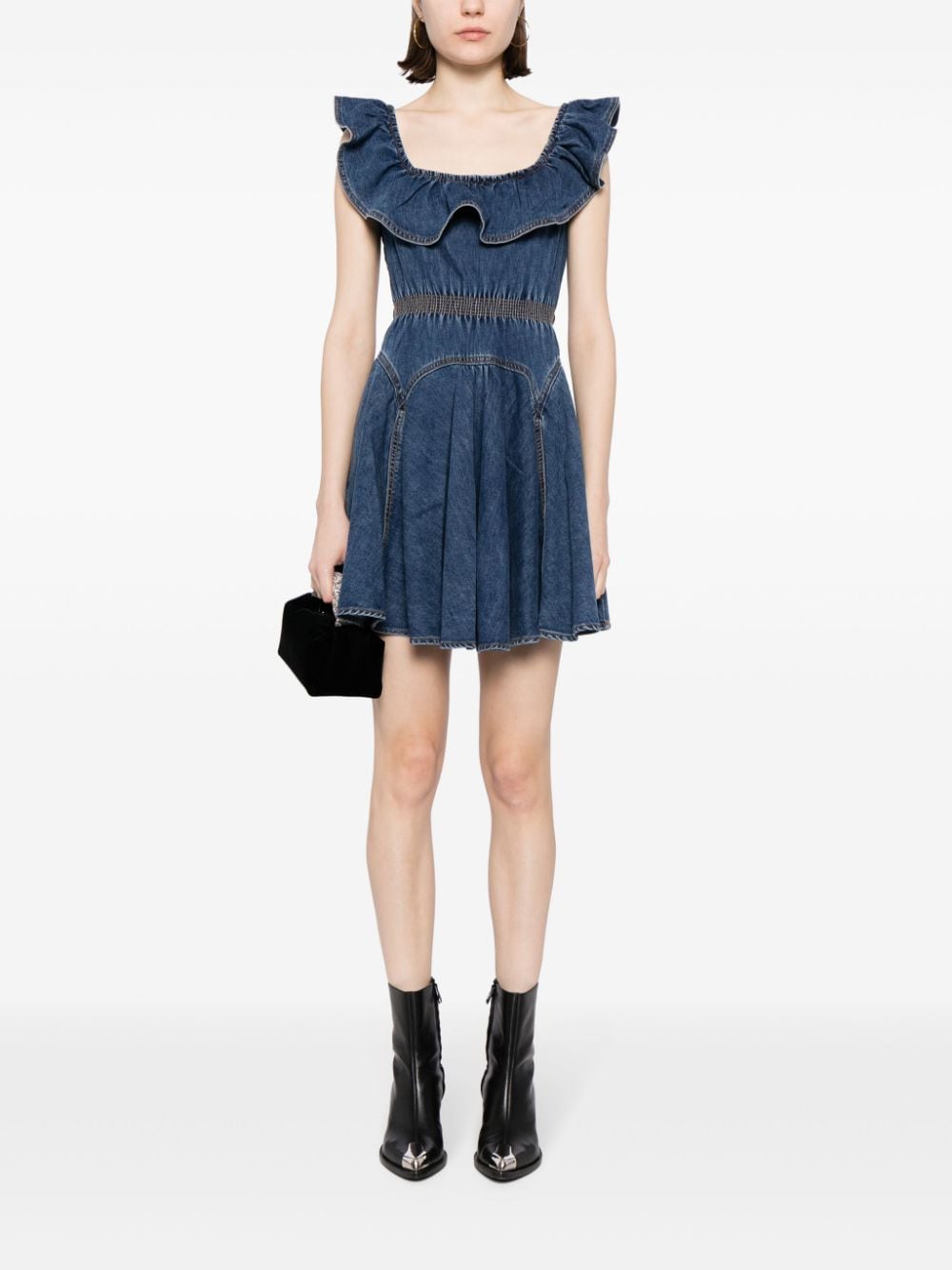 Self-Portrait Mini-jurk met ruches - Blauw
