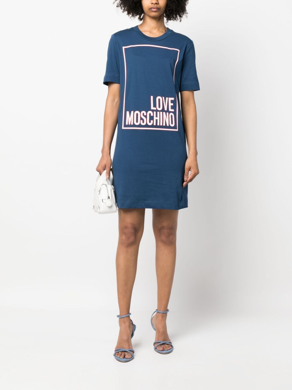 Love Moschino T-shirtjurk met logoprint - Blauw