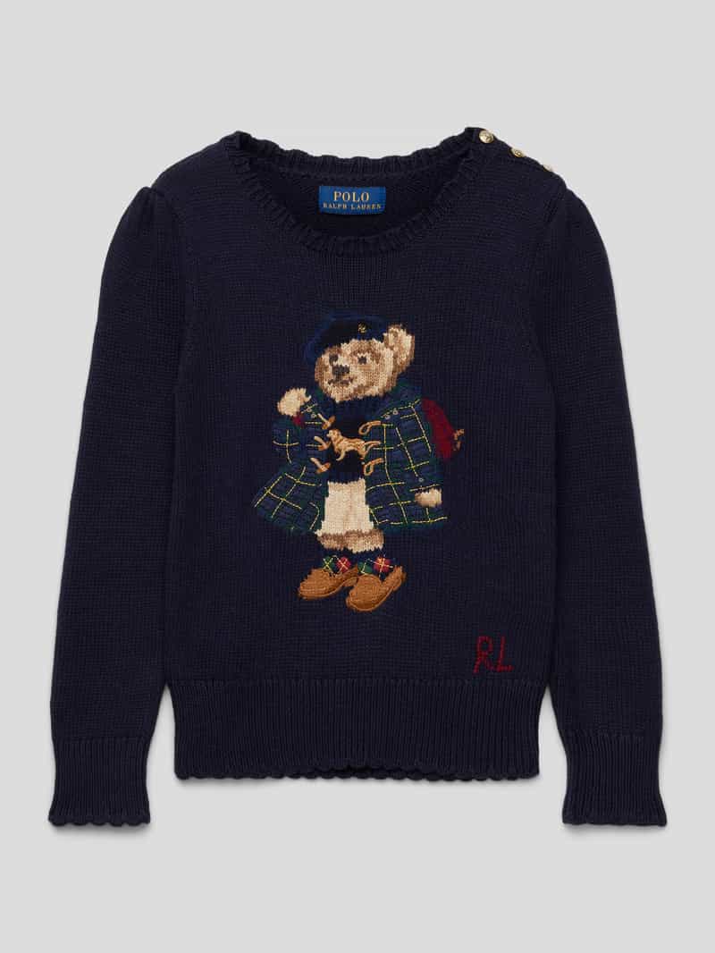 Polo Ralph Lauren Kids Gebreide pullover met motiefstitching en golvende zoom