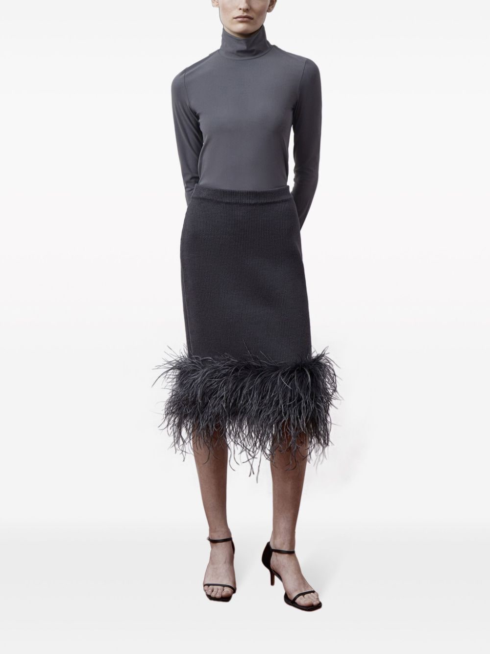 12 STOREEZ feather-trim knitted skirt - Grijs