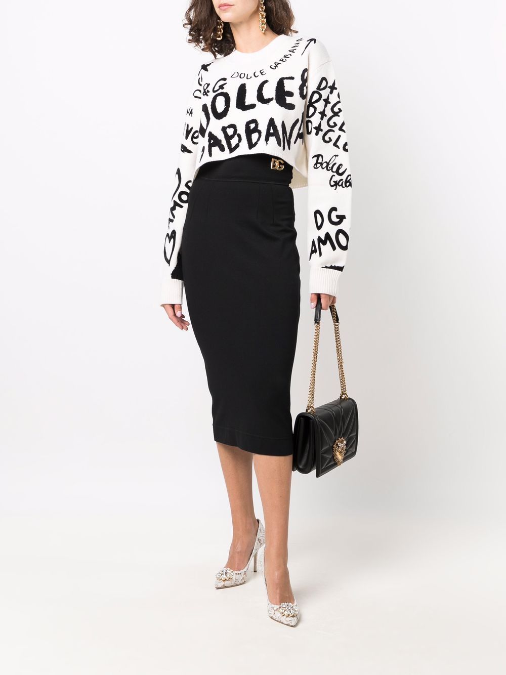 Dolce & Gabbana Kokerrok met logoplakkaat - Zwart
