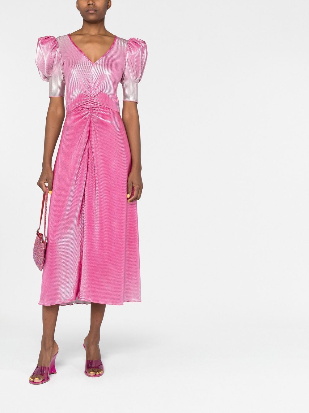 ROTATE Midi-jurk met pofmouwen - Roze