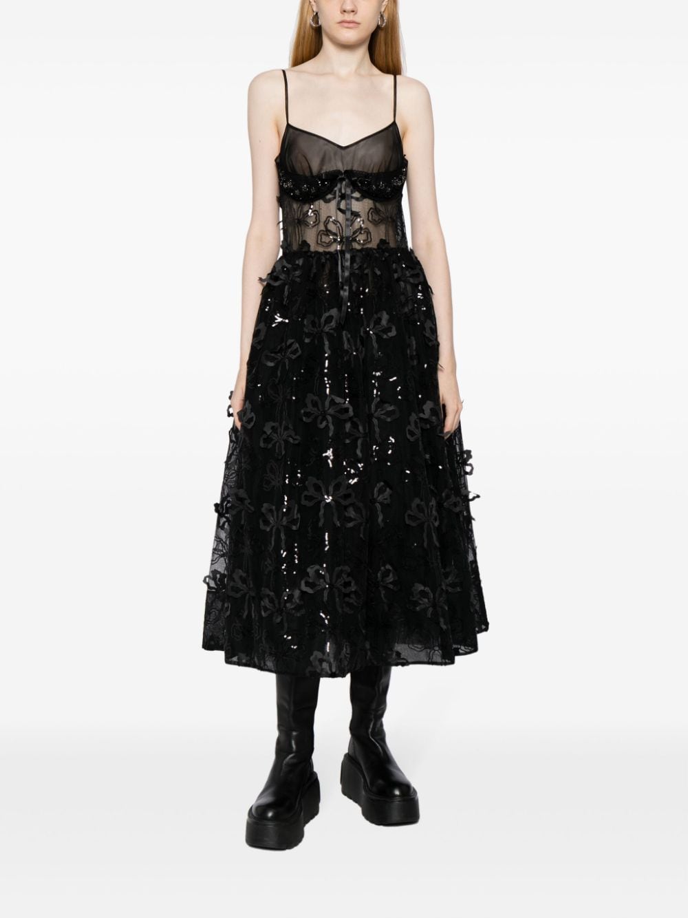 Simone Rocha Tulen midi-jurk met strik - Zwart