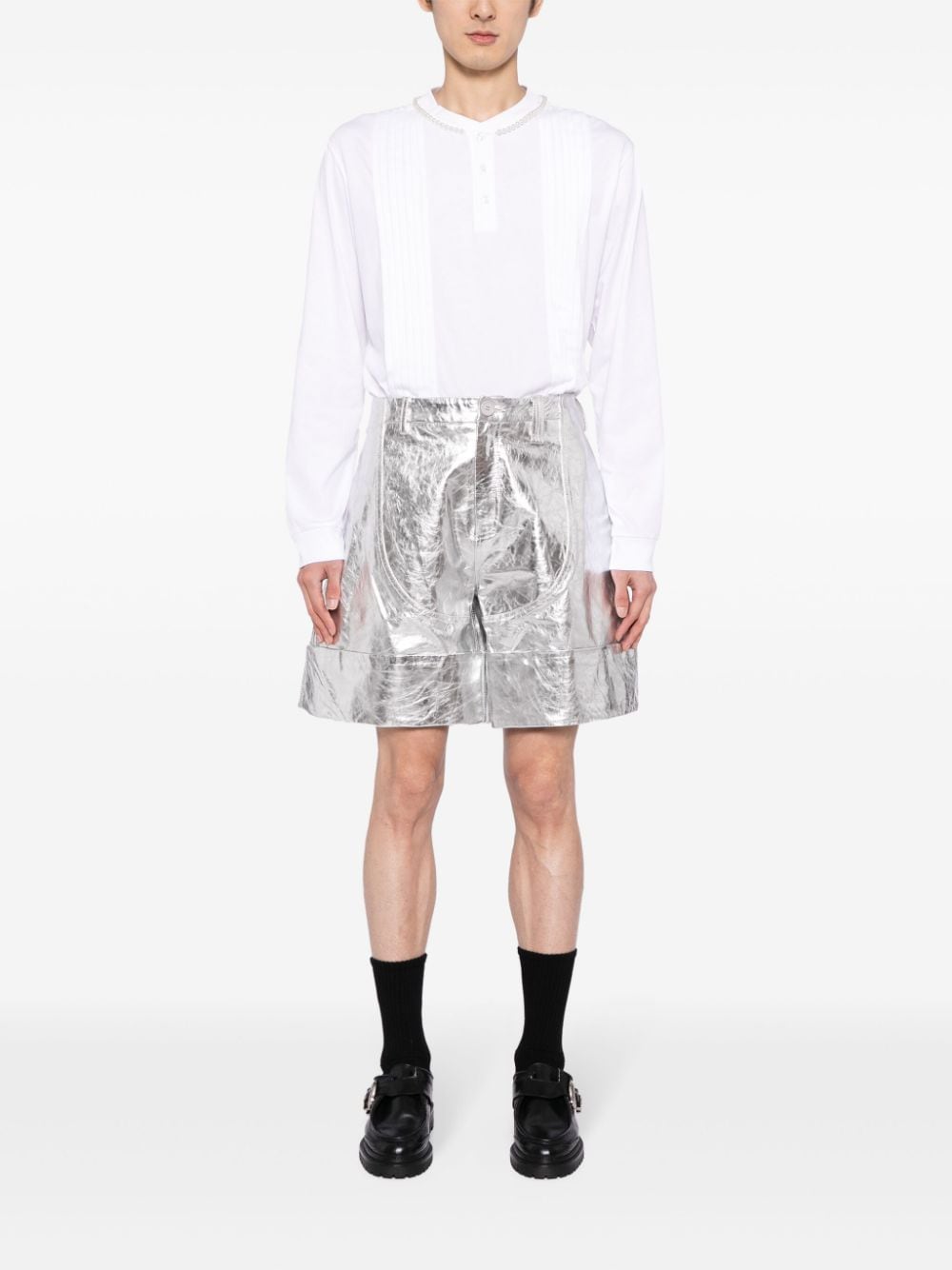 Simone Rocha crinkled A-line leather shorts - Zilver