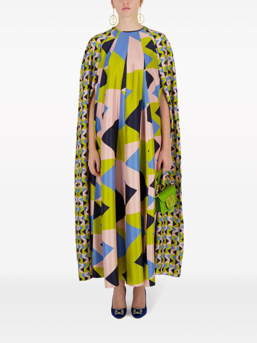 PAULA geometric-print silk dress - Groen