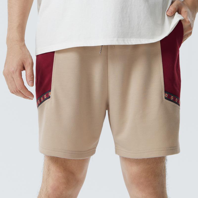 Men Apparel Heren etnisch lint kleurblok stiksel losse shorts met trekkoord - modieuze zomerstijl