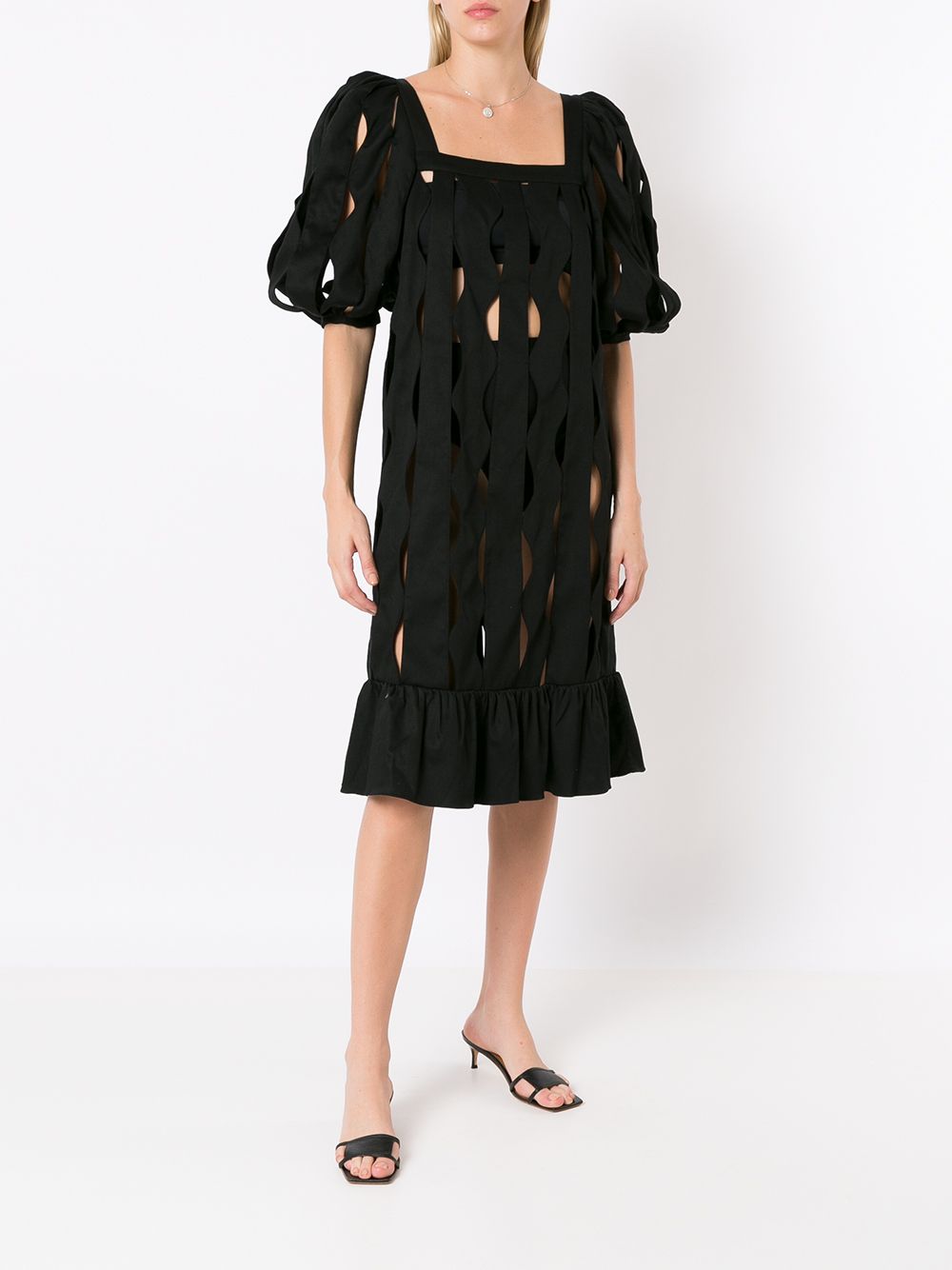 Adriana Degreas Midi-jurk met pofmouwen - Zwart